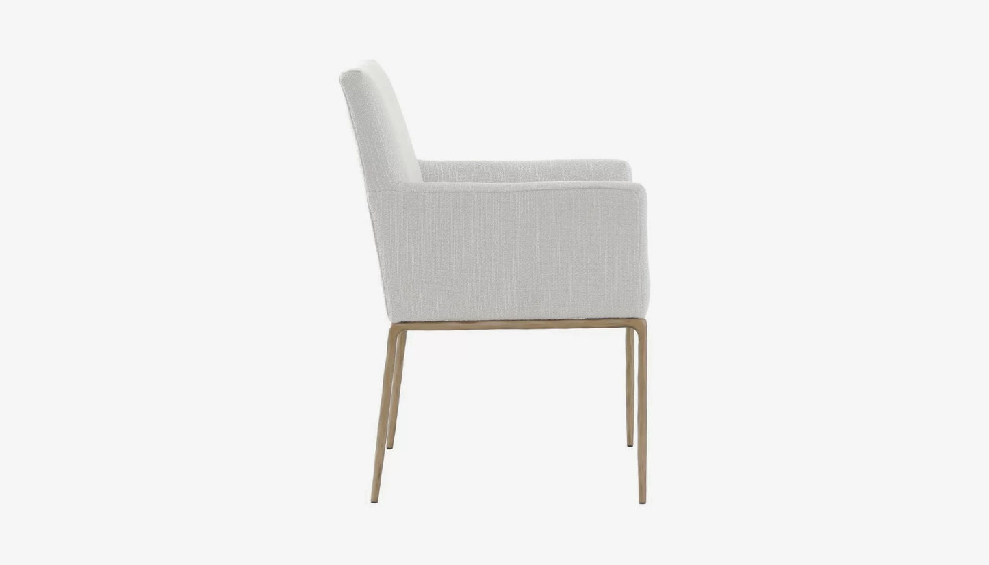 Sloane Carver Dining Chair in Off-White Fabric & Brass Gold Legs