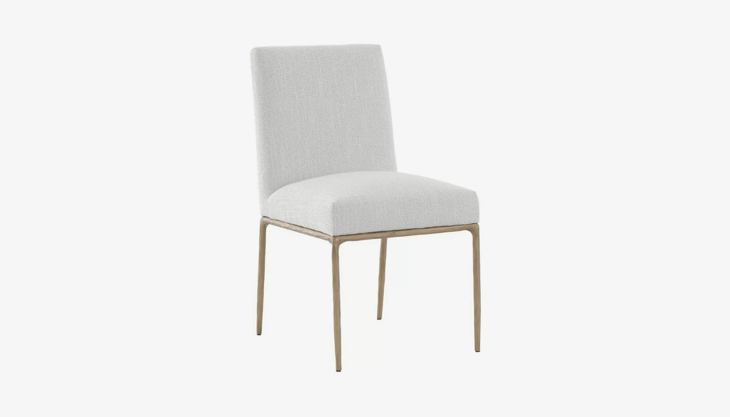 Sloane Dining Chair in Off-White Fabric & Brass Gold Legs