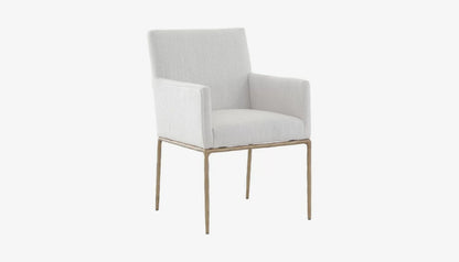 Sloane Carver Dining Chair in Off-White Fabric & Brass Gold Legs