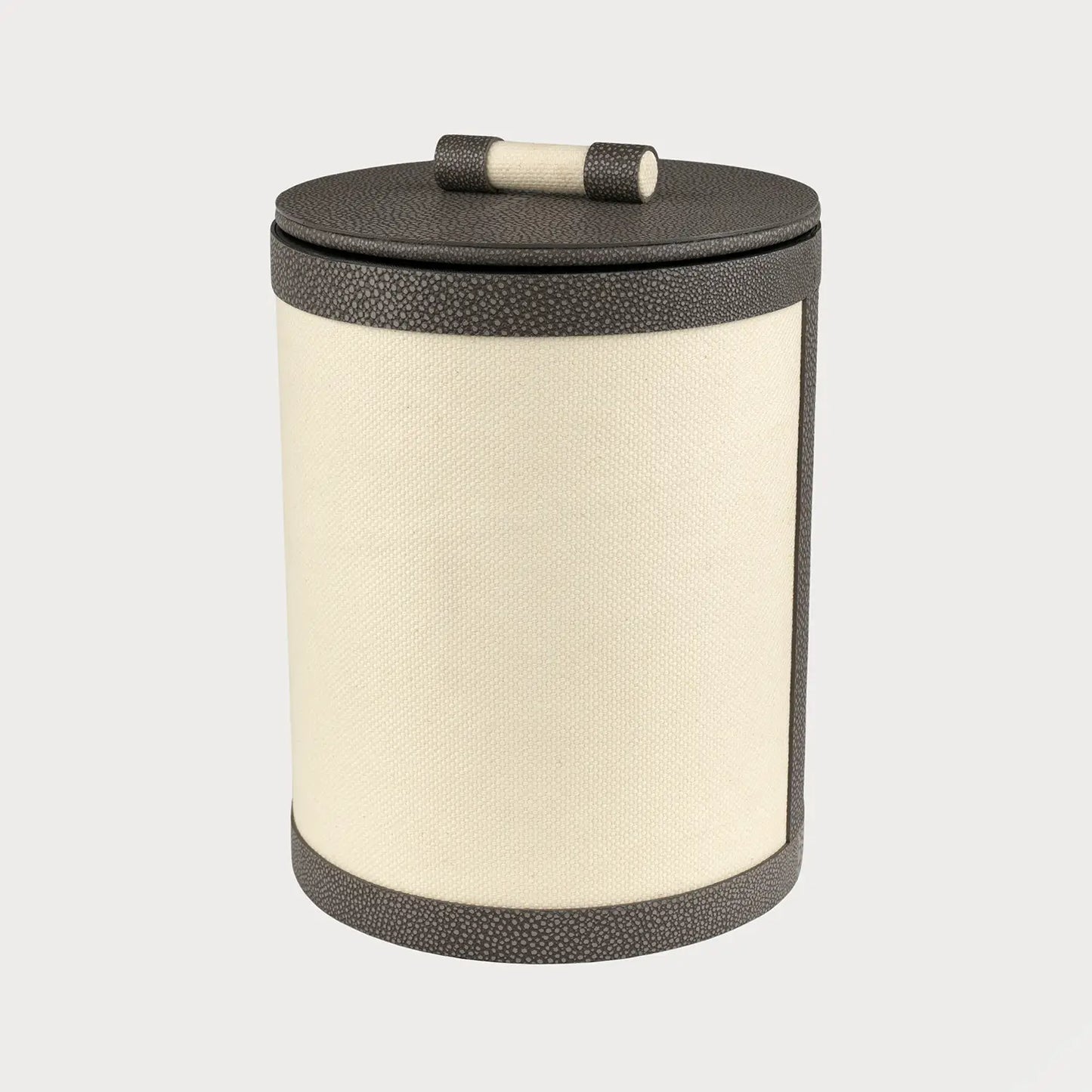 Round Linen Box Grey Shagreen Leather High