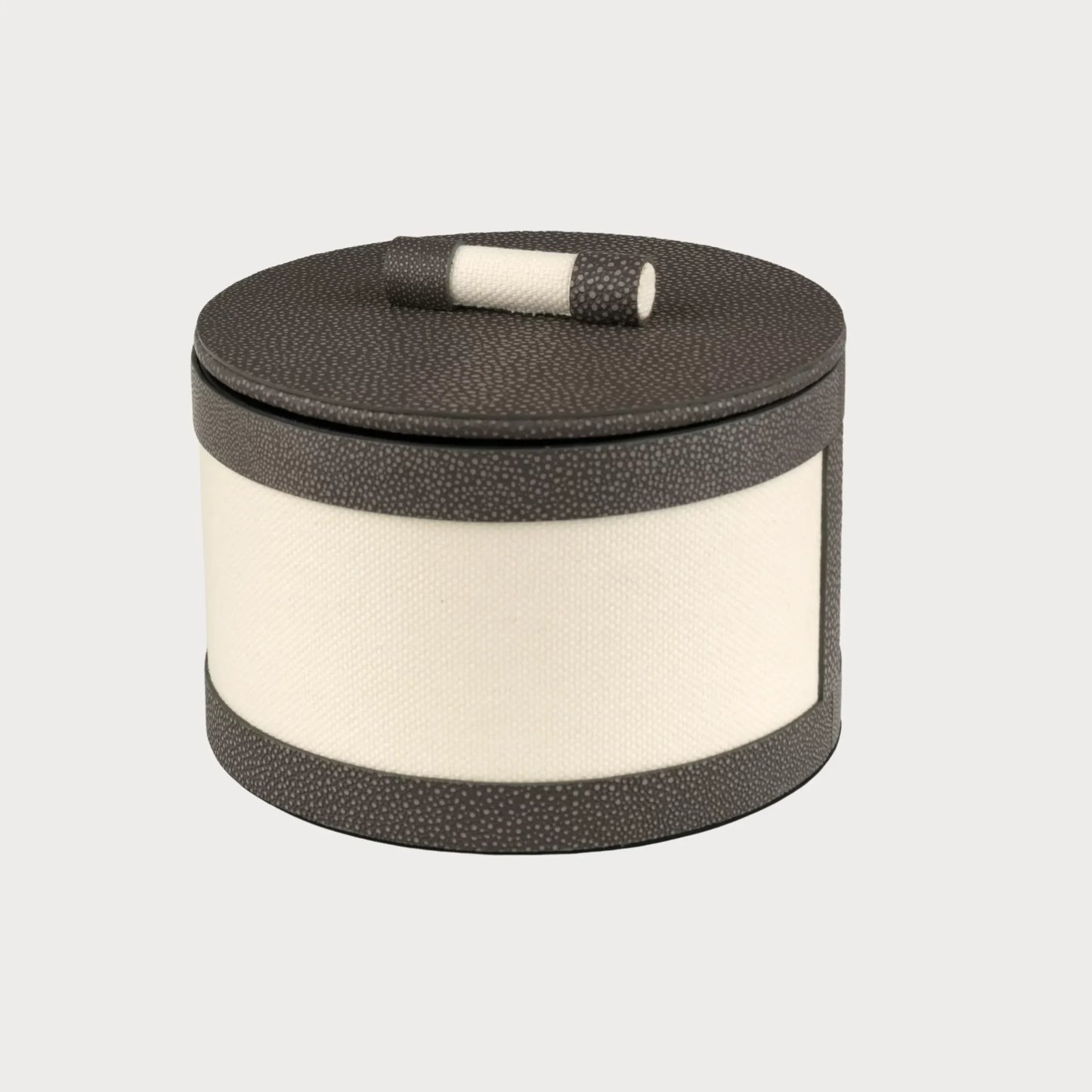 Round Linen Box Grey Shagreen Leather High