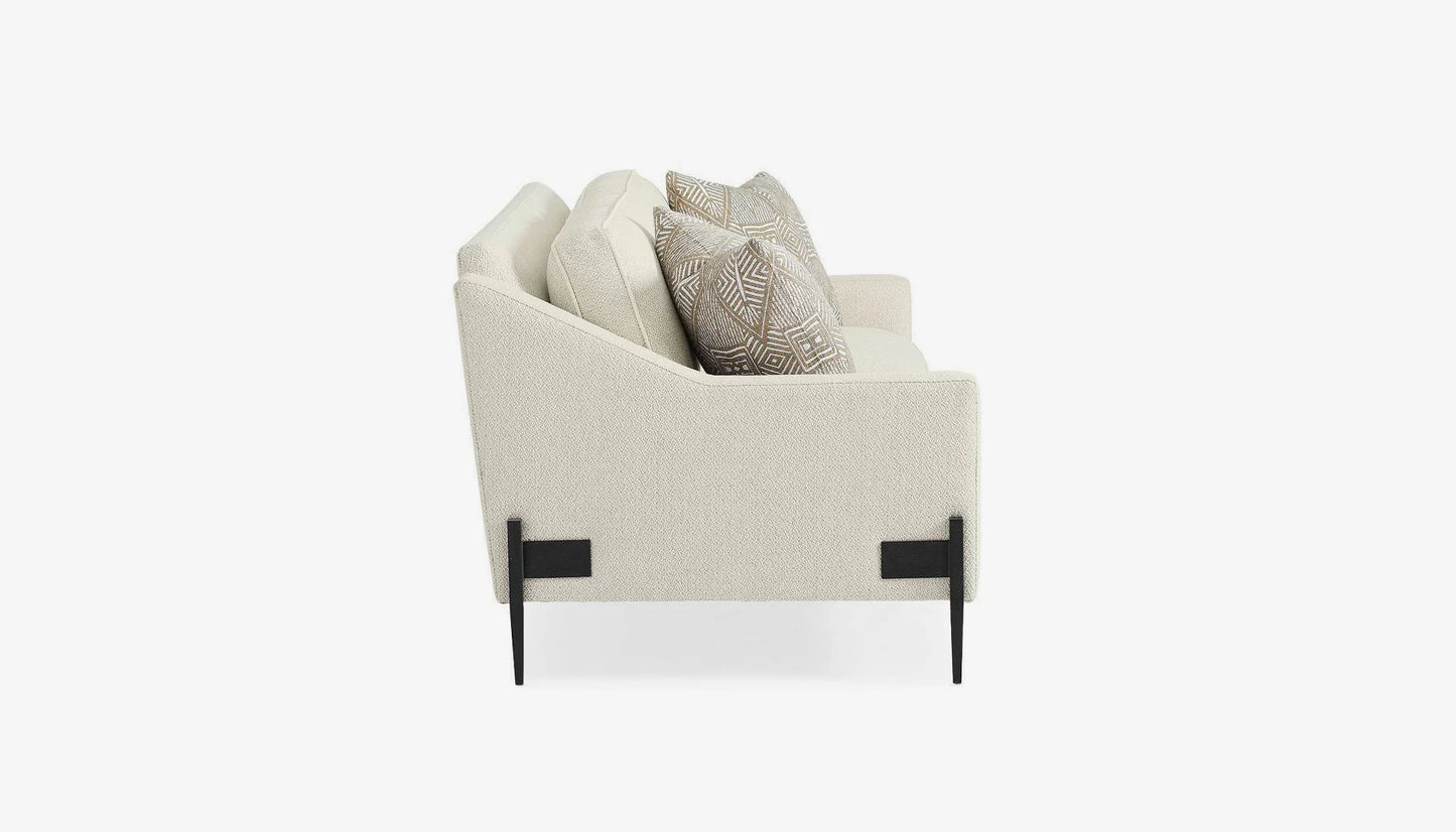 Remix 3 Seater Sofa in Husk Ivory Fabric & Braided Faux Leather