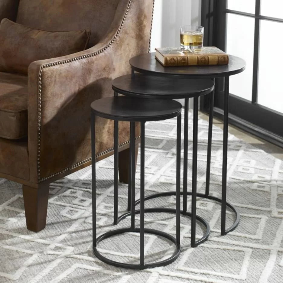 Espresso Set of 3 Nesting Side Table in Rich Finish