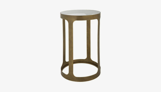 Retro Side Table in Clear Glass & Antique Gold Finish