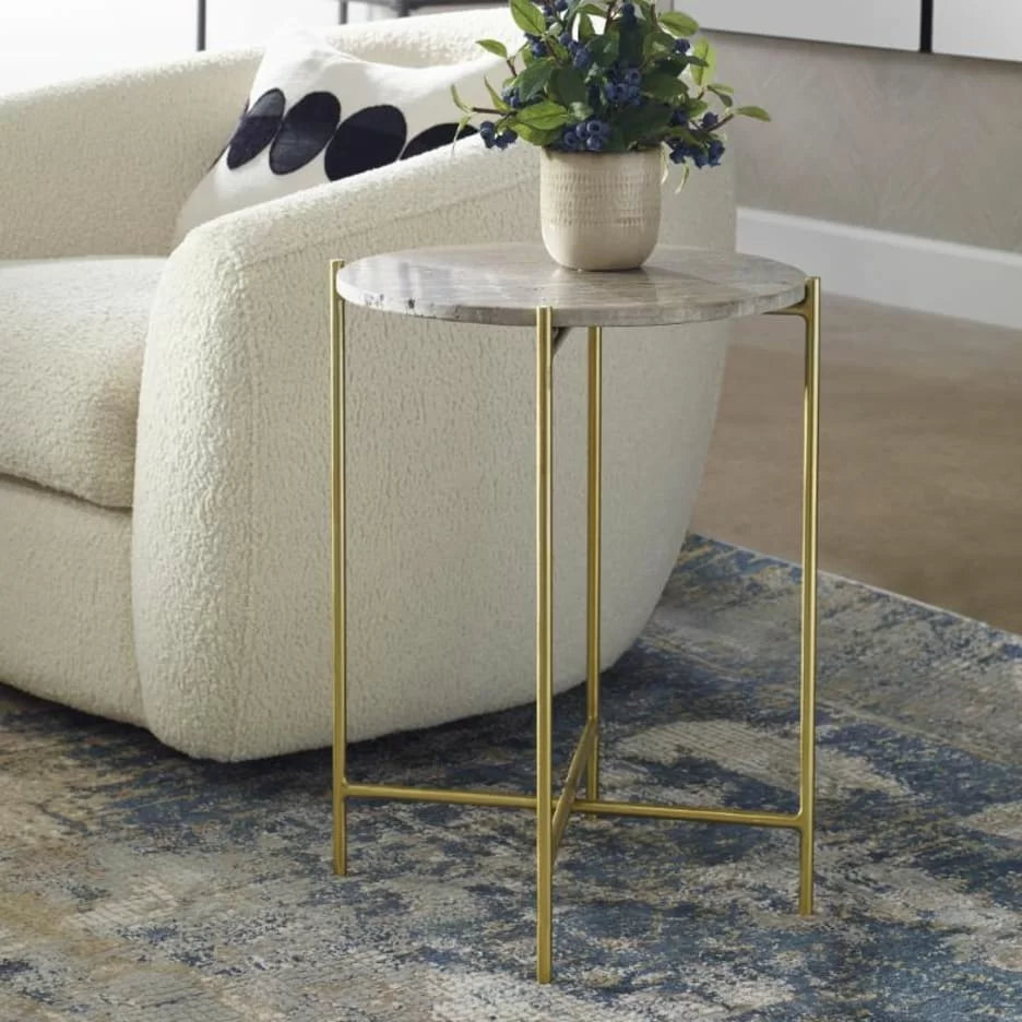 Travertine Side Table in Dark & Gold Finish