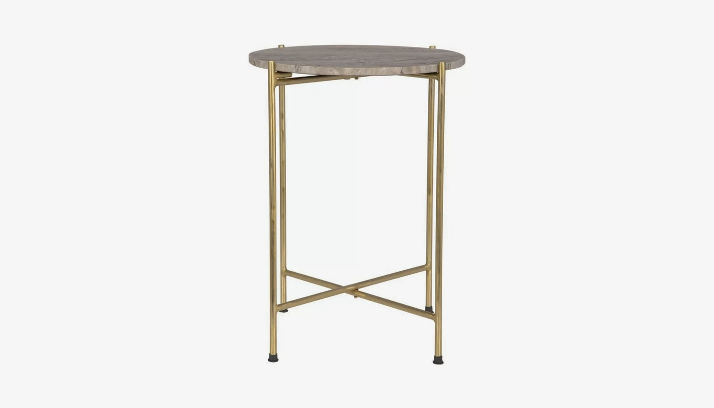 Travertine Side Table in Dark & Gold Finish