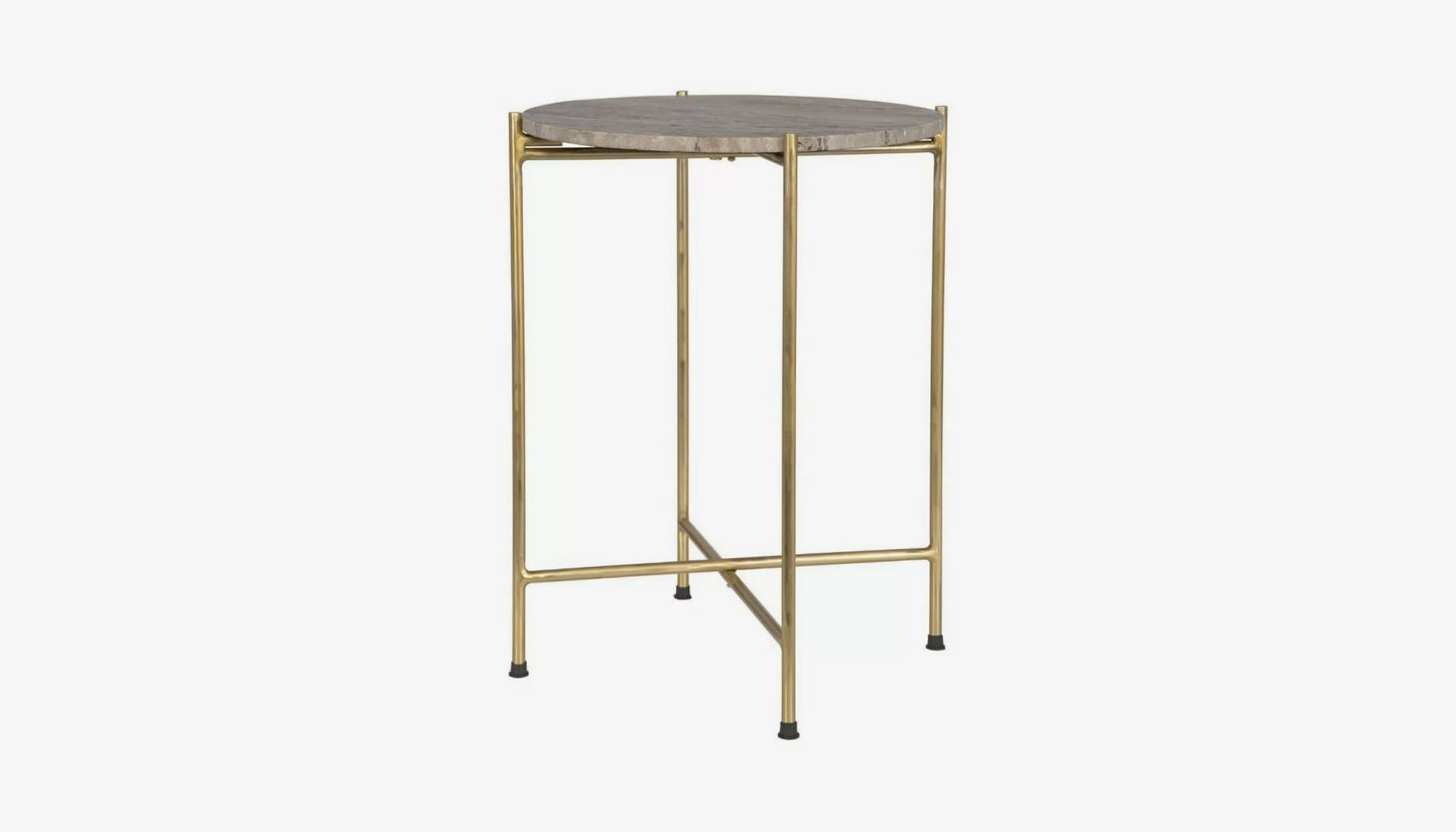 Travertine Side Table in Dark & Gold Finish