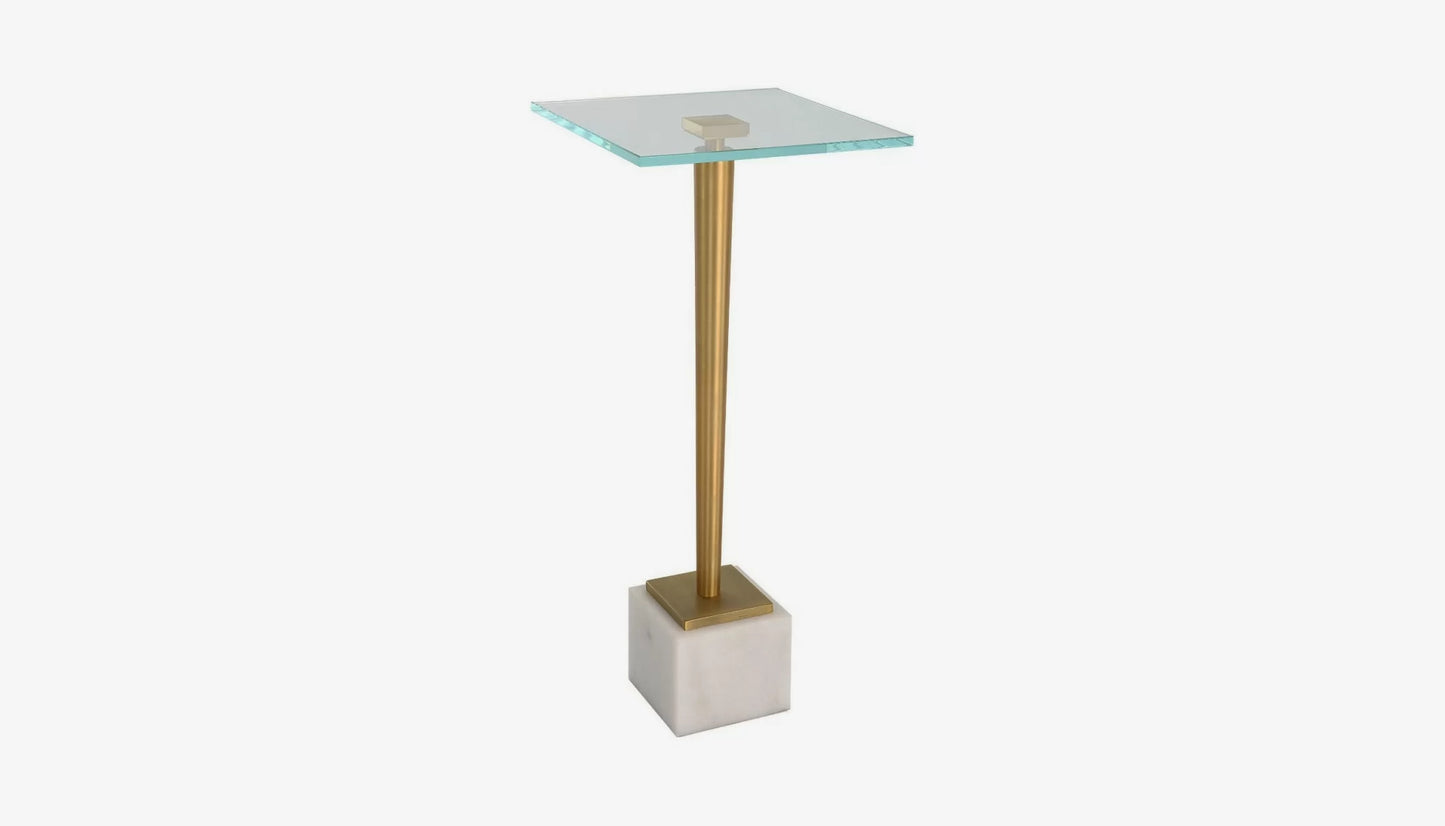 Crisp End Table in White Marble & Brass Finish