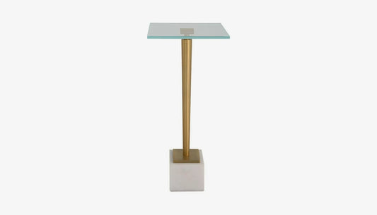 Crisp End Table in White Marble & Brass Finish