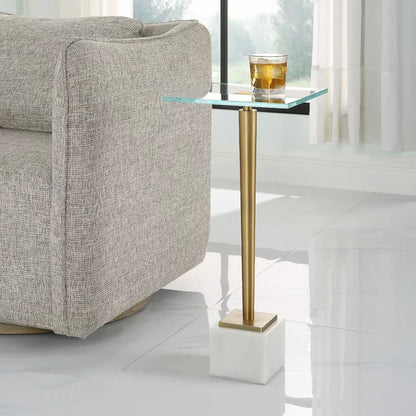 Crisp End Table in White Marble & Brass Finish