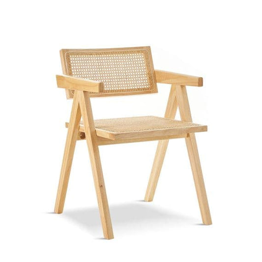 Natural Wood and Rattan Chair (Set of2 )